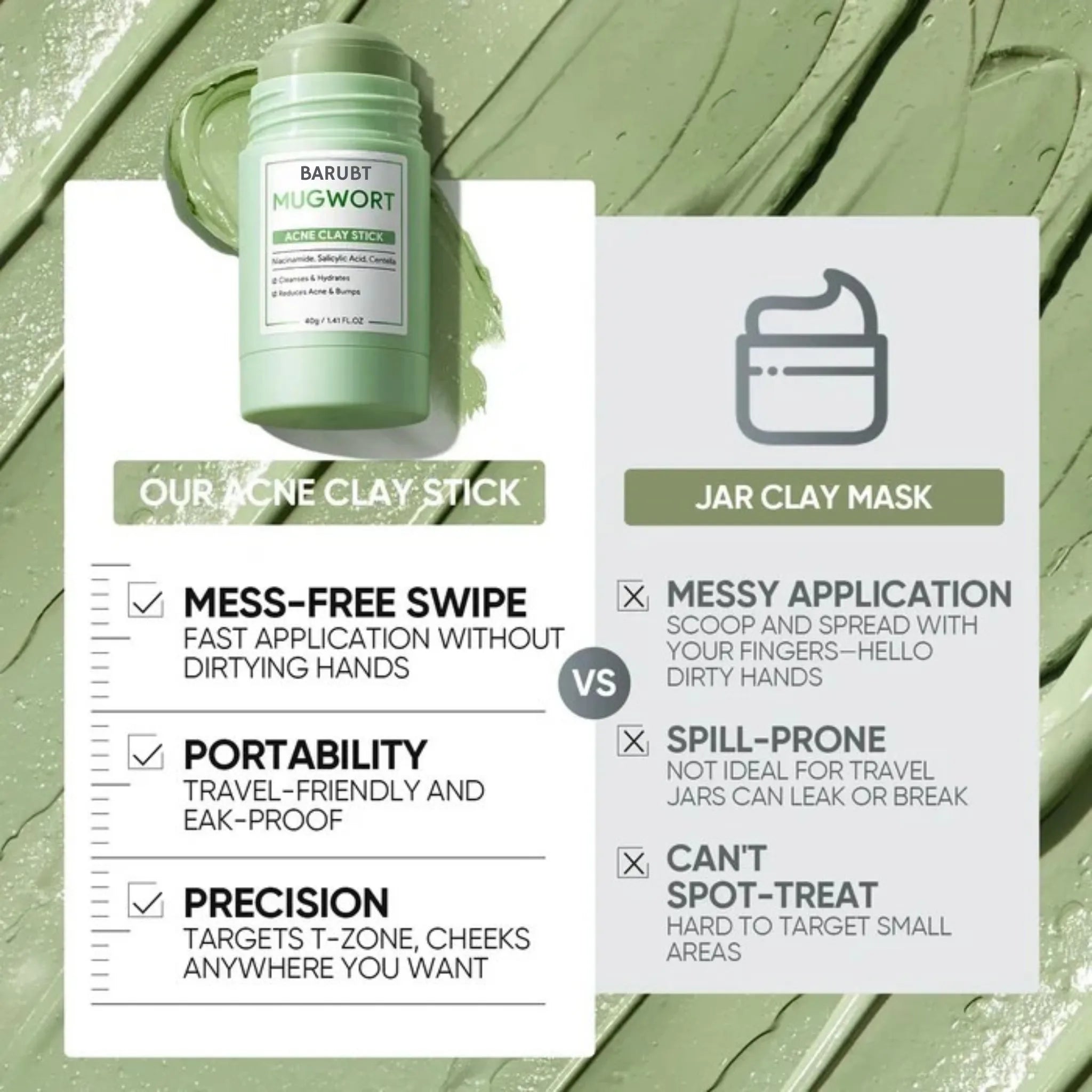 Mugwort Anti-Acne Clay Stick | Salicylic Acid Pore Treatment