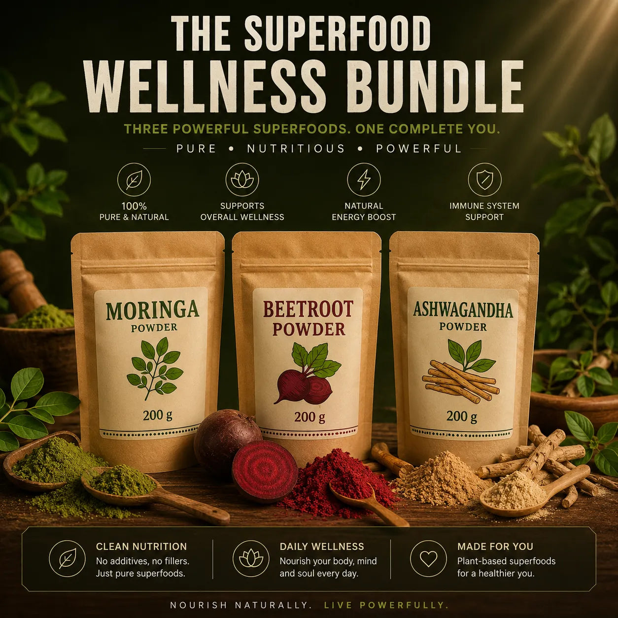 Morning to Night Wellness Stack | Moringa, Beetroot & Ashwagandha