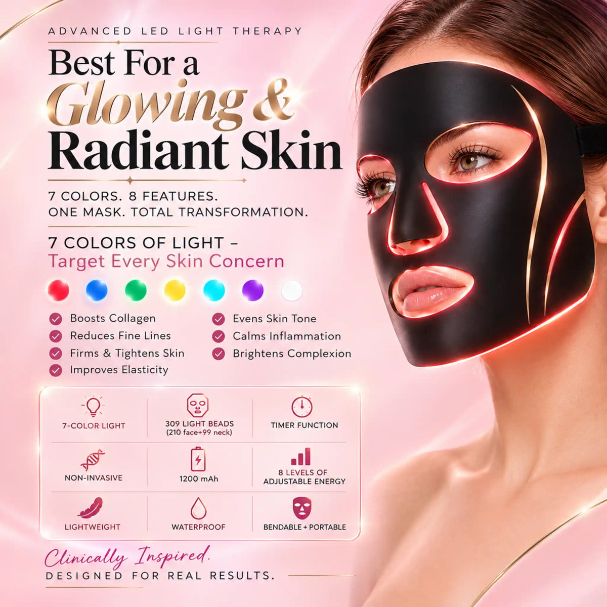 The Facial Sculpting System: 7-Color LED Infrared Face Mask + EMS V-Contour Jawline Sculptor