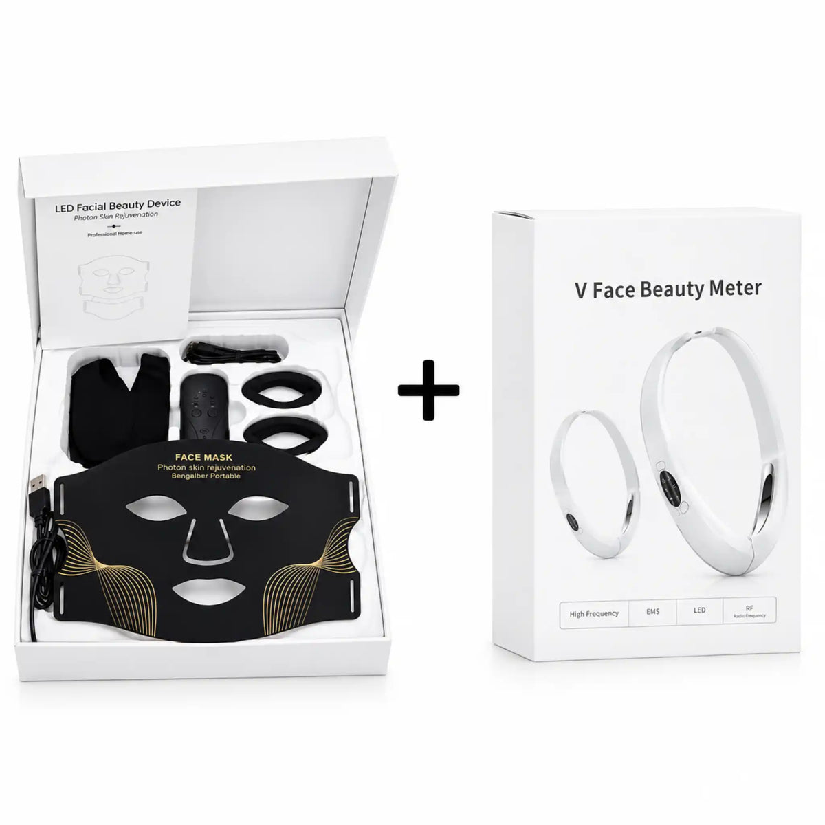 The Facial Sculpting System: 7-Color LED Infrared Face Mask + EMS V-Contour Jawline Sculptor