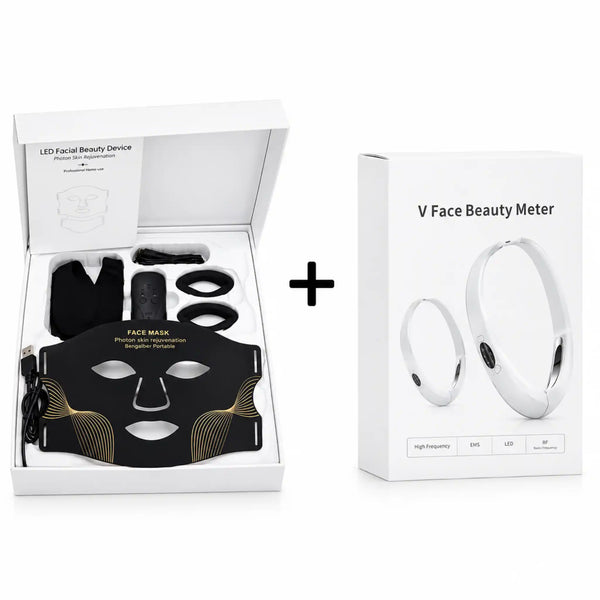 The Facial Sculpting System: 7-Color LED Infrared Face Mask + EMS V-Contour Jawline Sculptor