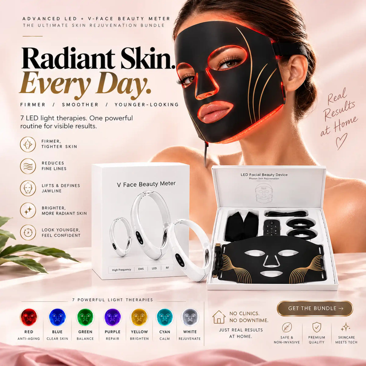 The Facial Sculpting System: 7-Color LED Infrared Face Mask + EMS V-Contour Jawline Sculptor