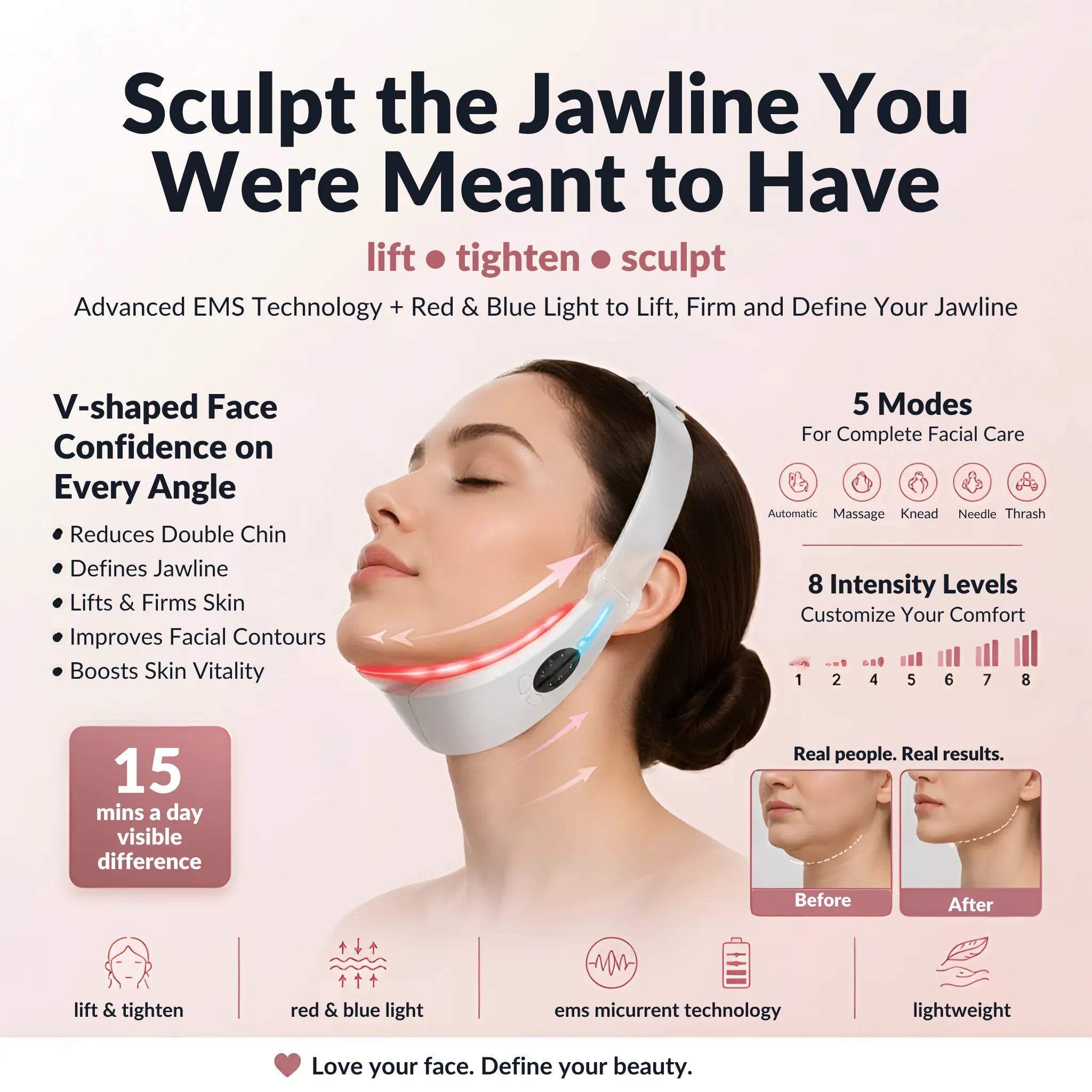 The Facial Sculpting System: 7-Color LED Infrared Face and Neck Mask + EMS V-Contour Jawline Sculptor