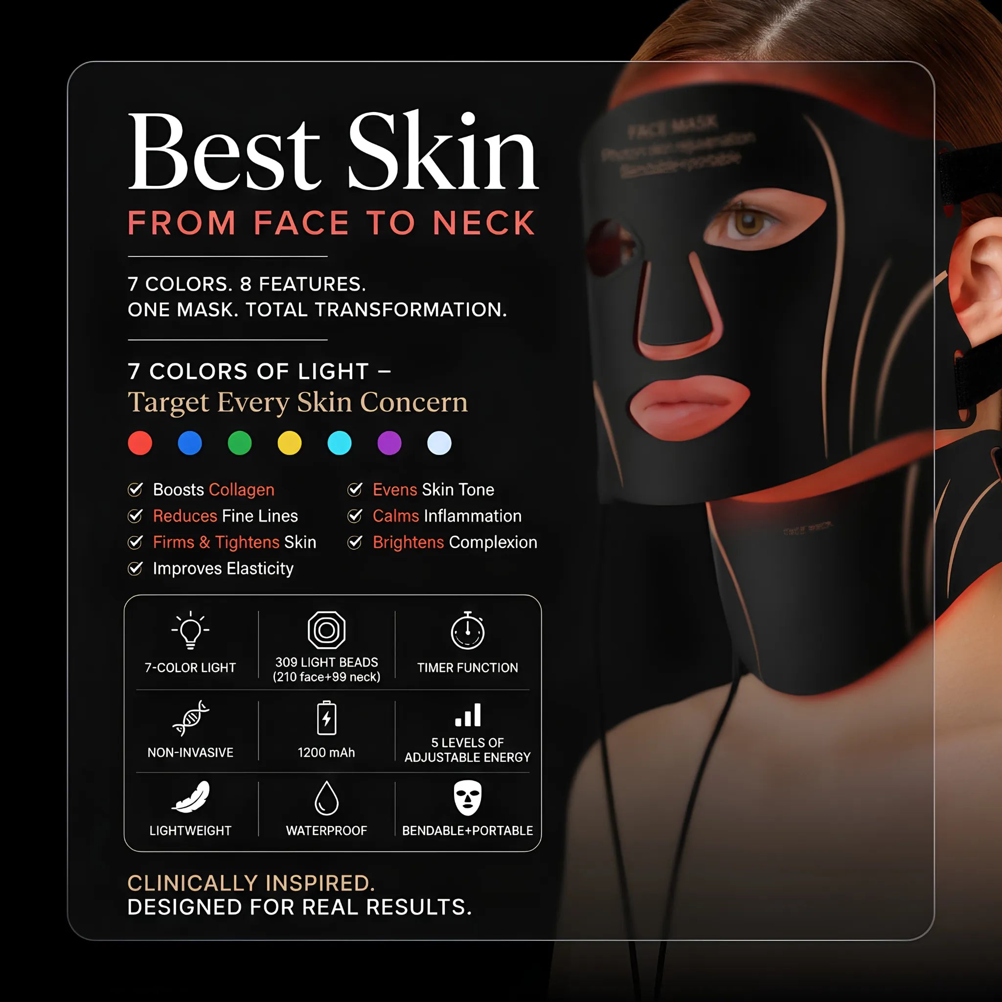 The Facial Sculpting System: 7-Color LED Infrared Face and Neck Mask + EMS V-Contour Jawline Sculptor