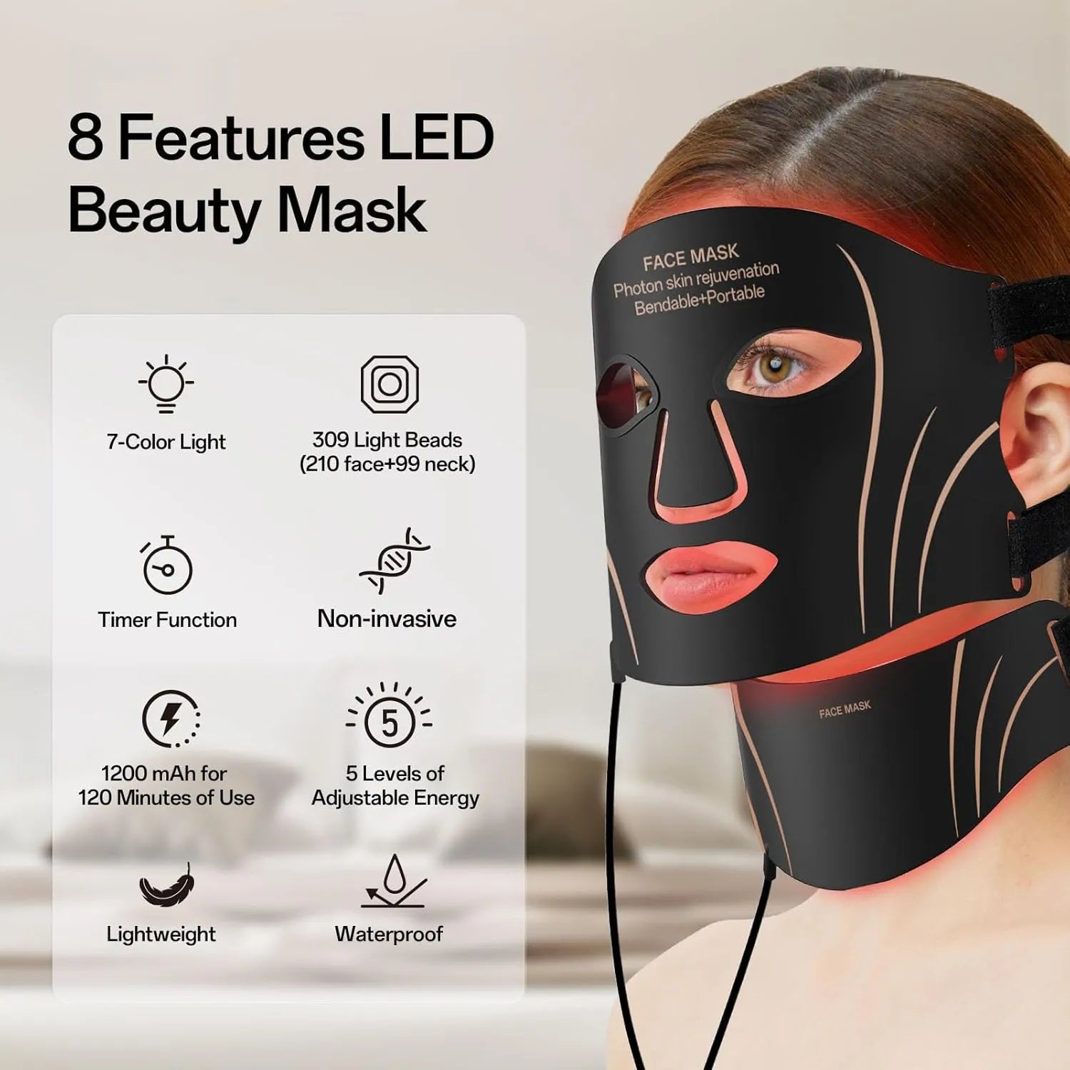 The Facial Sculpting System: 7-Color LED Infrared Face and Neck Mask + EMS V-Contour Jawline Sculptor