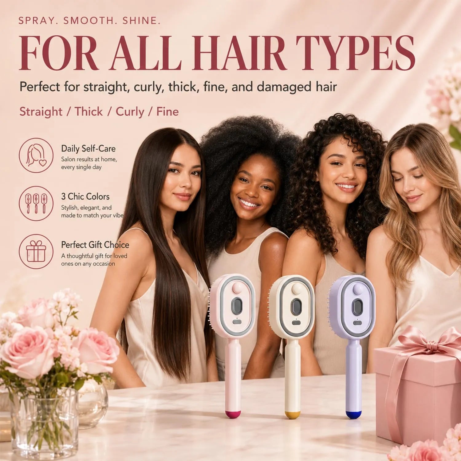 5 in 1 Electric Steam Hair Brush | Mist Spray Scalp Massage